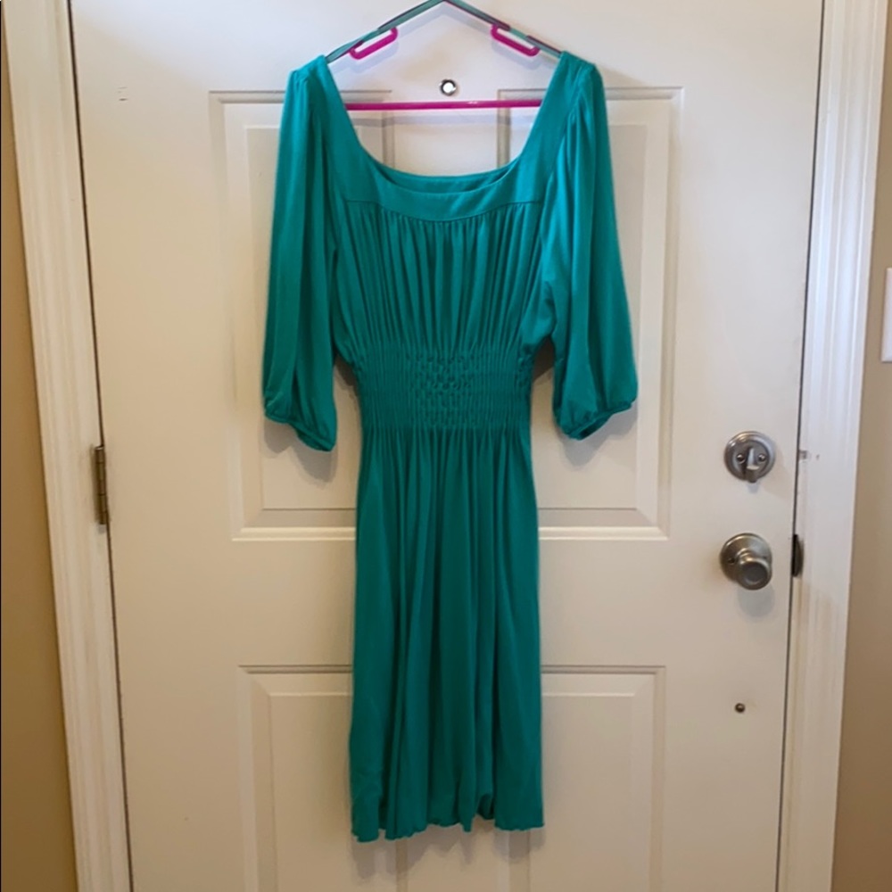 Teal empire waist dress
